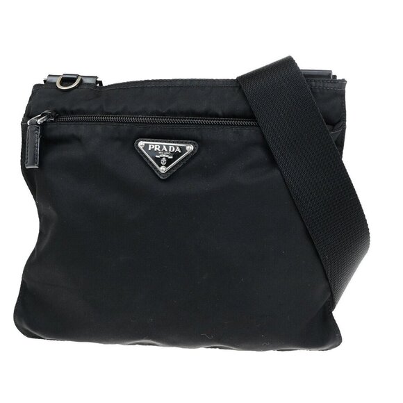 PRADA Logo Tessuto Crossbody Shoulder Bag Nylon Leather Black SHW Italy - Picture 1 of 14